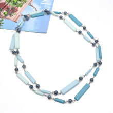 2021 blue color double layer resin acrylic necklace women long plastic round beads link chain necklace